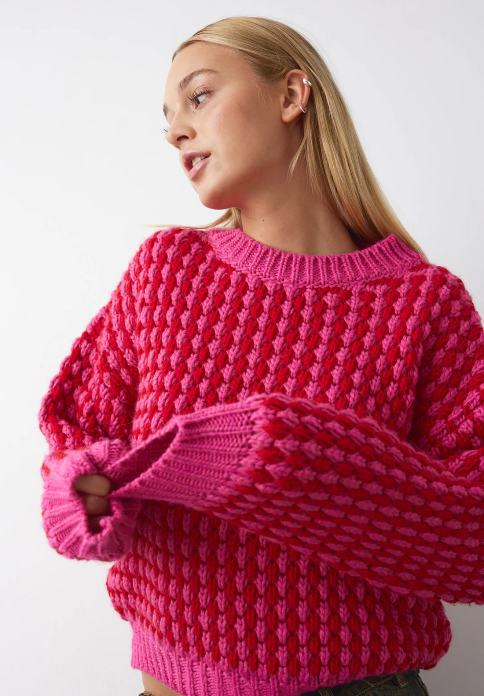 Pink knit jumper shop
